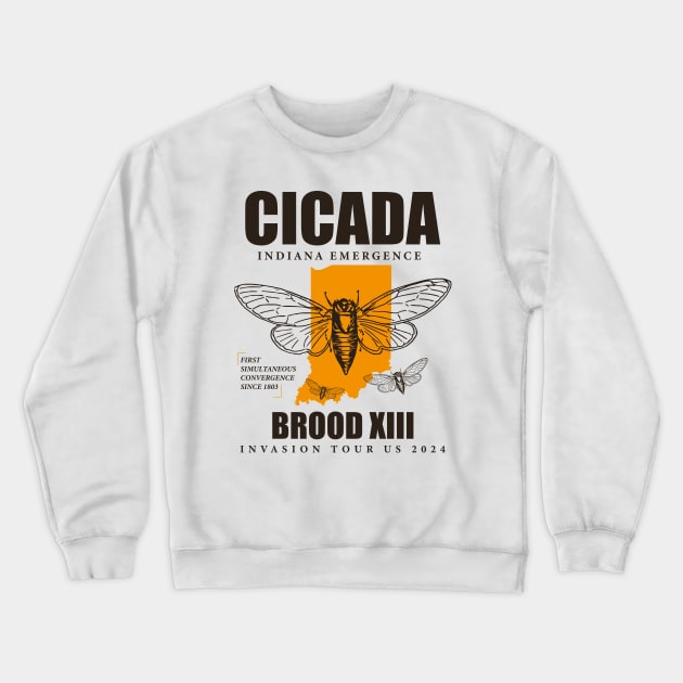 Cicada Indiana Map Invasion Emergence Brood XIII 2024 Crewneck Sweatshirt by ANAREL